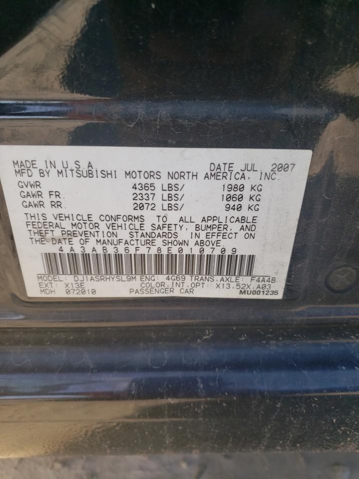 2008 Mitsubishi Galant VIN 4A3AB36F78E010709 Copart auction photo, front end / minor dent/scratches damage thumbnail 12