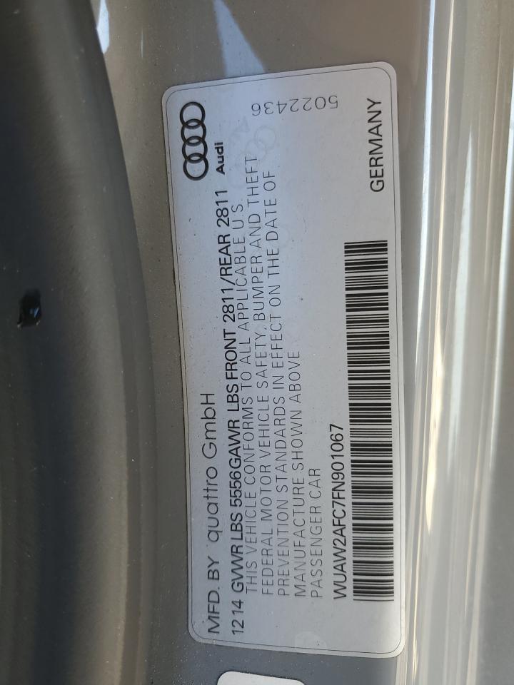 2015 Audi S7 VIN WUAW2AFC7FN901067 Copart auction photo, front end / side damage thumbnail 12