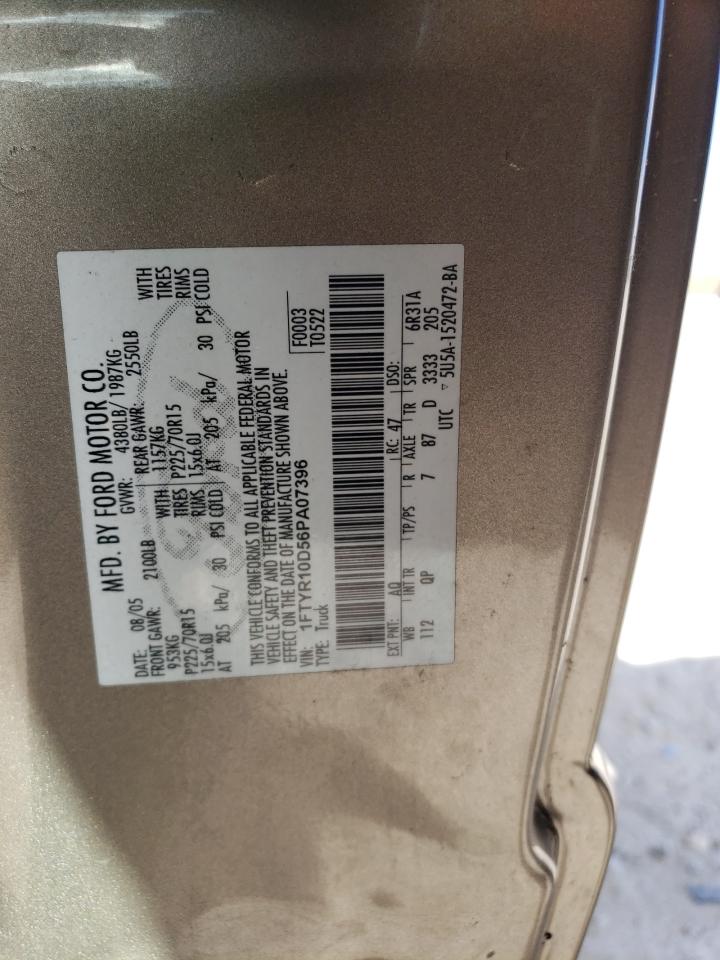 2006 Ford Ranger VIN 1FTYR10D56PA07396 Copart auction photo, undercarriage / minor dent/scratches damage thumbnail 12