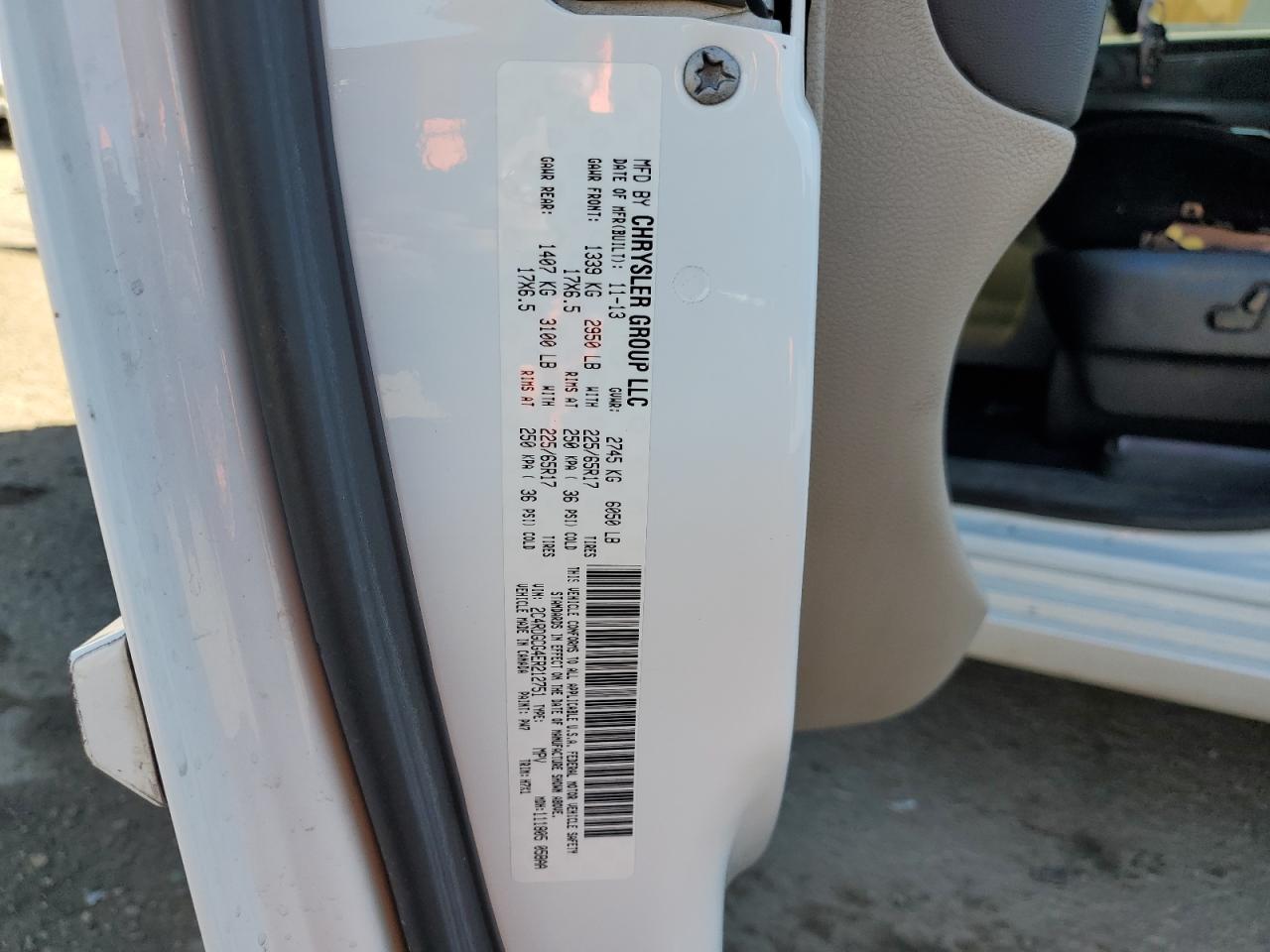 2014 Dodge Caravan VIN 2C4RDGCG4ER212751 Copart auction photo, front end damage thumbnail 13