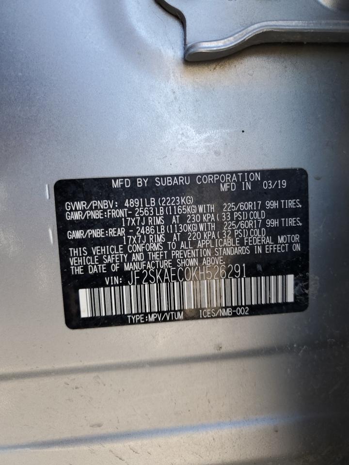 2019 Subaru Forester VIN JF2SKAEC0KH526291 Copart auction photo, front end damage thumbnail 16