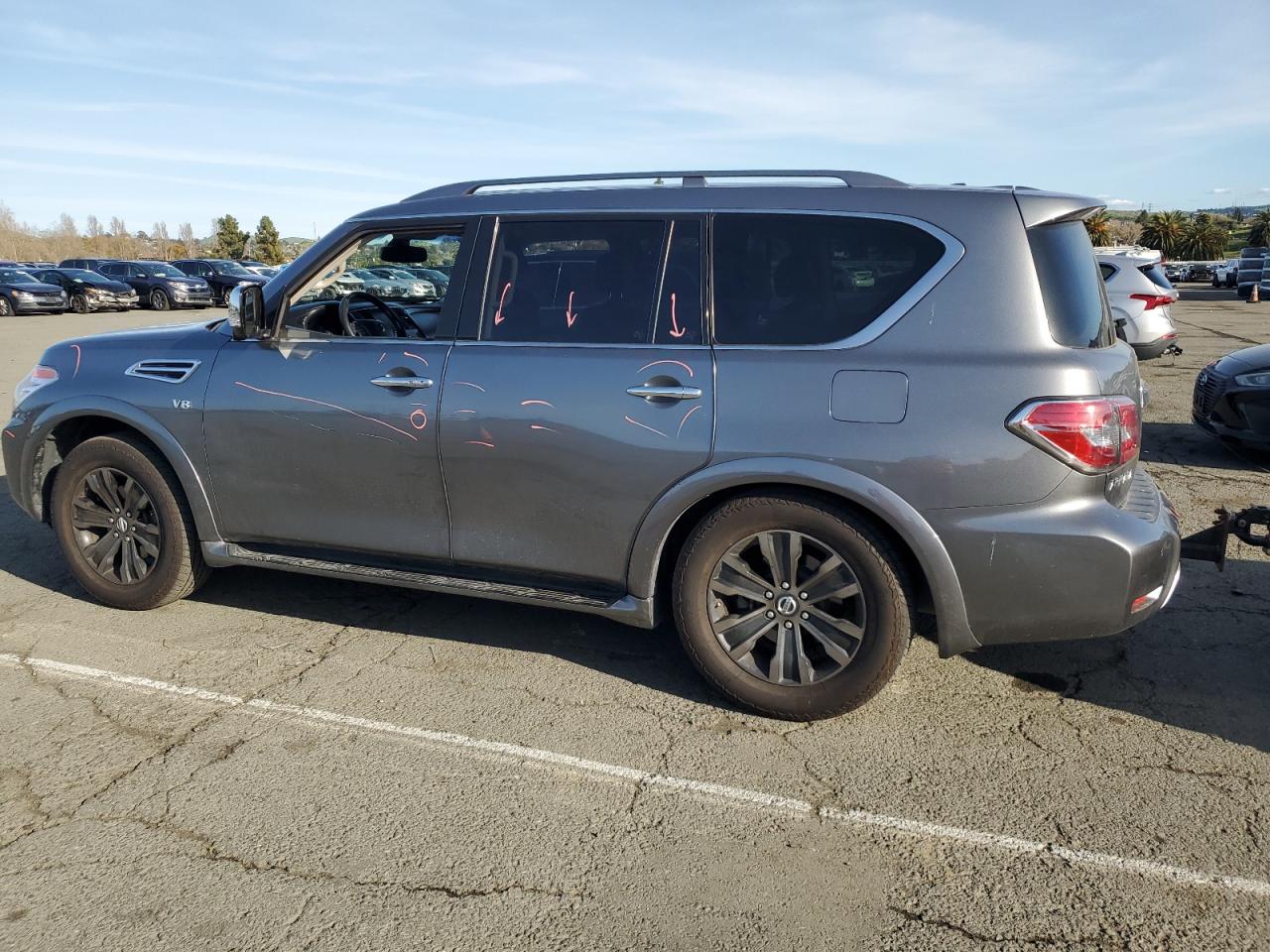 2017 Nissan Armada VIN JN8AY2NF1H9300454 Copart auction photo, side damage thumbnail 2