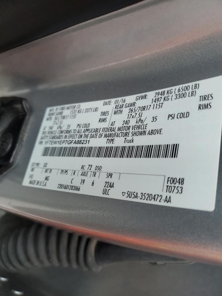 2016 Ford F-150 VIN 1FTEW1EP7GFA88231 Copart auction photo, front end / all over damage thumbnail 14