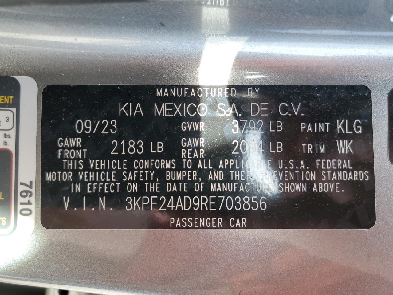 2024 KIA Forte VIN 3KPF24AD9RE703856 Copart auction photo, front end damage thumbnail 13