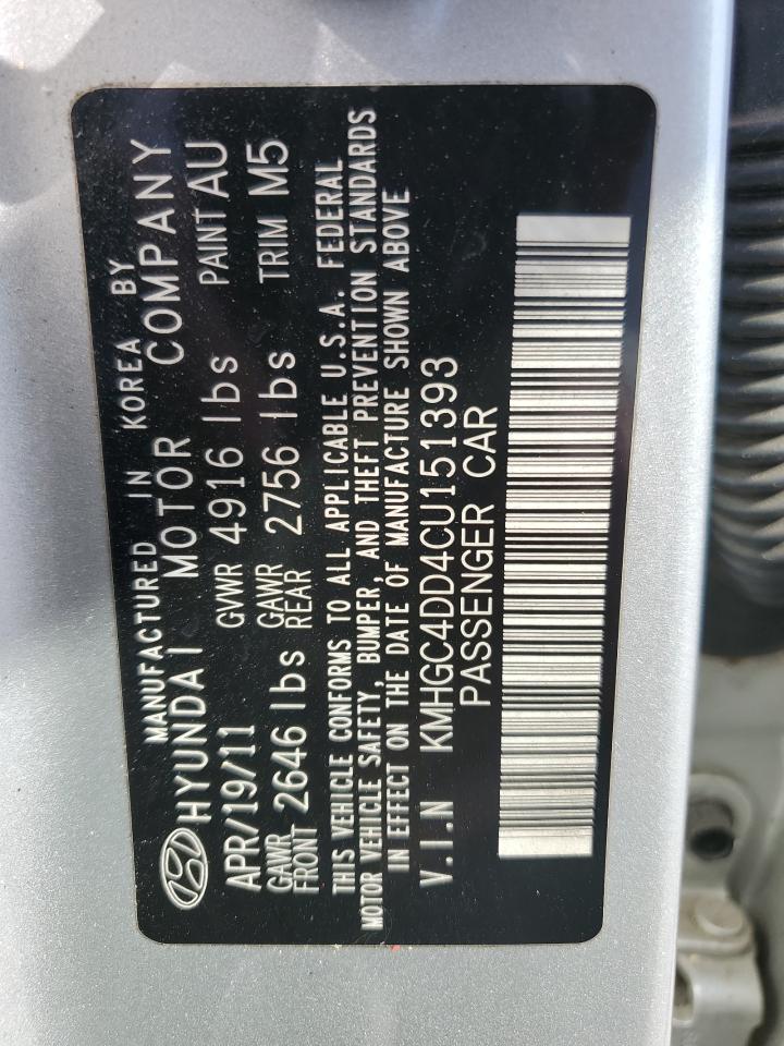 2012 Hyundai Genesis VIN KMHGC4DD4CU151393 Copart auction photo, top/roof damage thumbnail 12