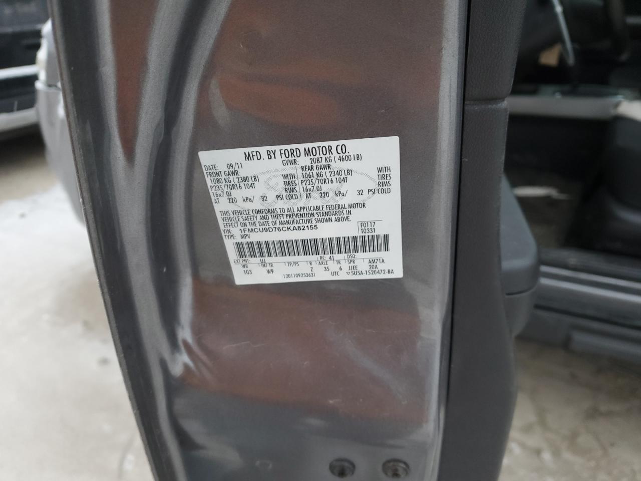2012 Ford Escape VIN 1FMCU9D76CKA82155 Copart auction photo, front end damage thumbnail 12