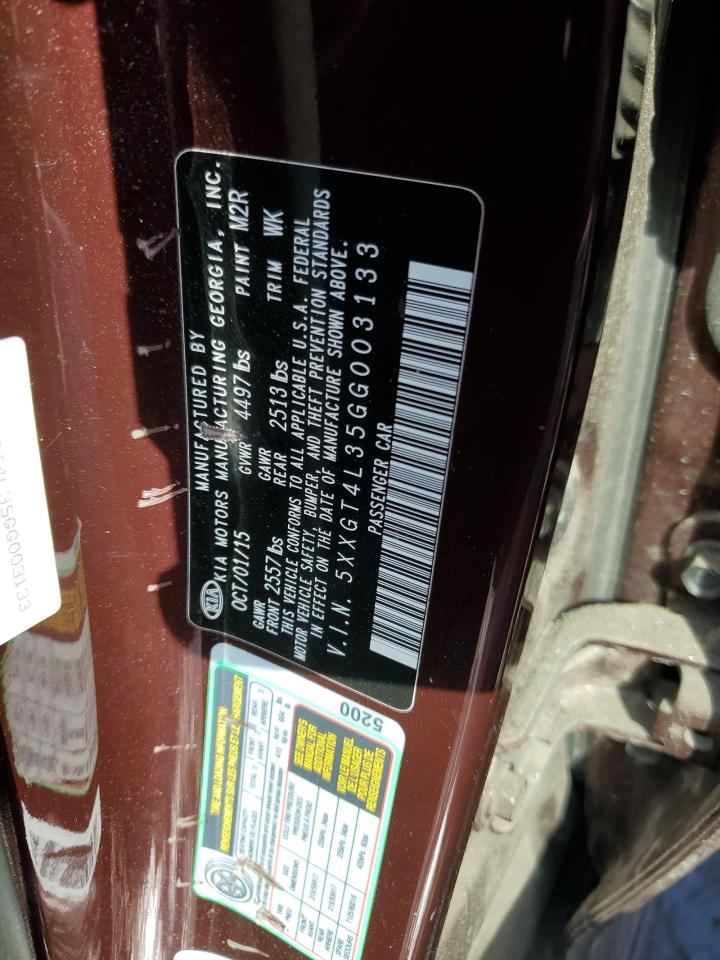 2016 KIA Optima VIN 5XXGT4L35GG003133 Copart auction photo, front end / side damage thumbnail 12