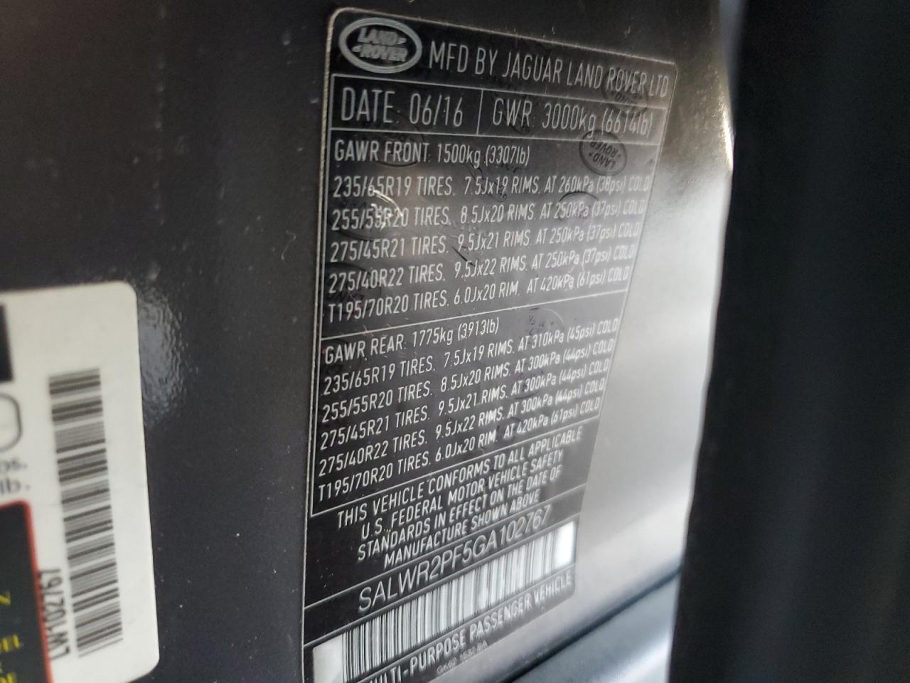 2016 Land Rover Range Rover VIN SALWR2PF5GA102767 Copart auction photo, minor dent/scratches damage thumbnail 12
