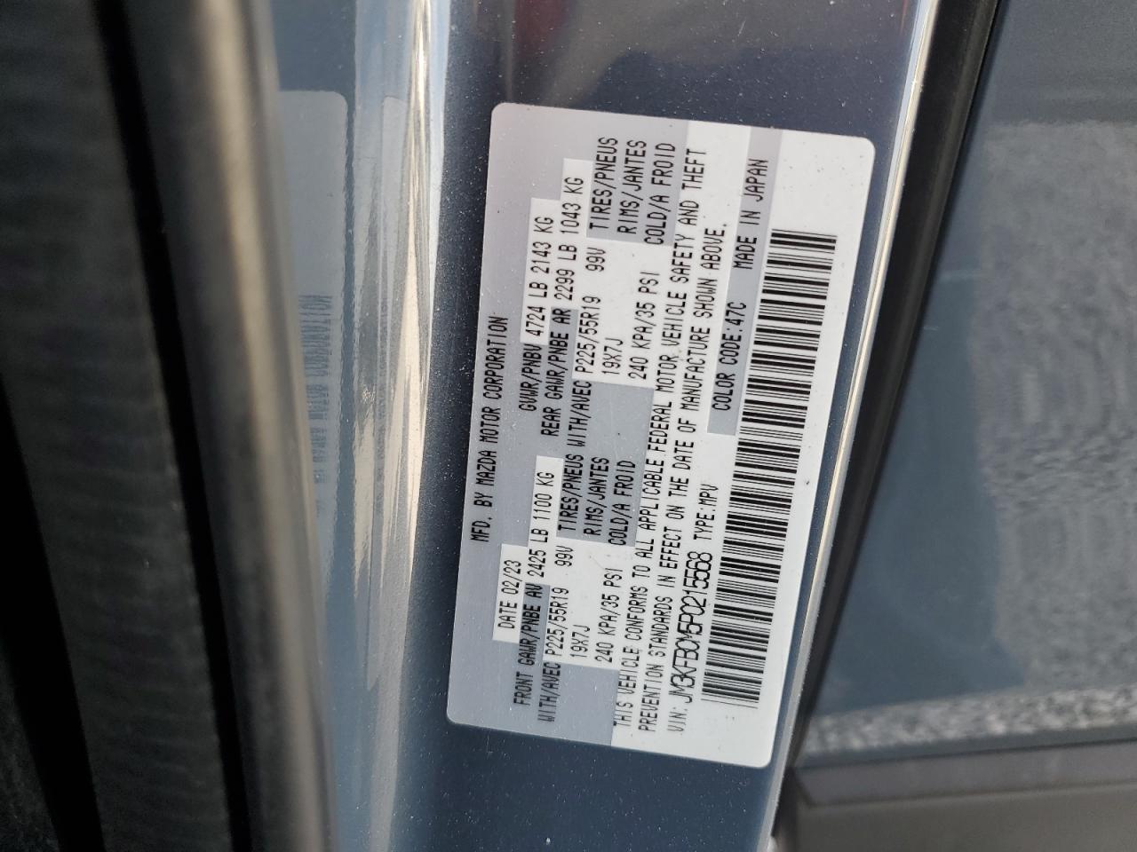 2023 Mazda CX-5 VIN JM3KFBCM5P0215568 Copart auction photo, side damage thumbnail 14
