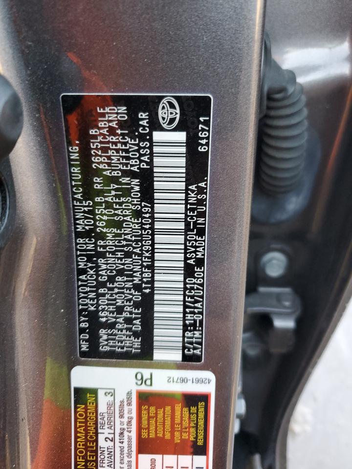 2016 Toyota Camry VIN 4T1BF1FK9GU540497 Copart auction photo, front end damage thumbnail 12