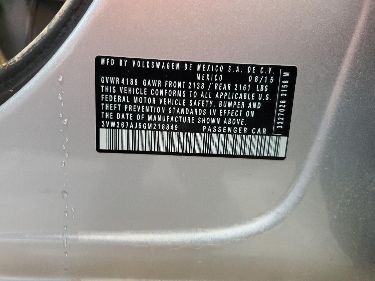 2016 Volkswagen Jetta VIN 3VW267AJ5GM218849 Copart auction photo, water/flood damage thumbnail 12
