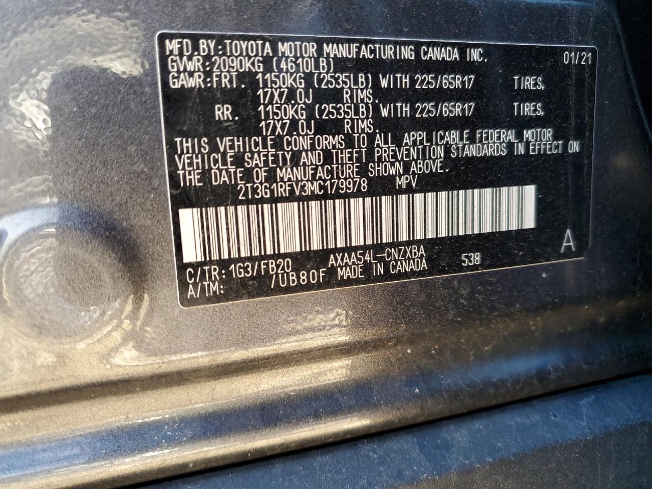 2021 Toyota RAV 4 VIN 2T3G1RFV3MC179978 Copart auction photo, front end / minor dent/scratches damage thumbnail 13