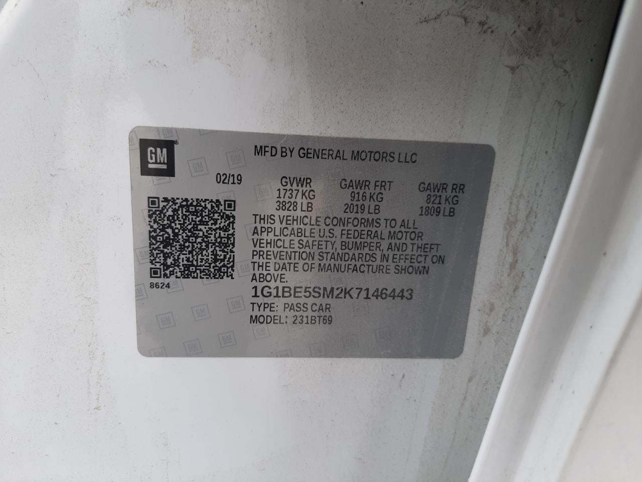 2019 Chevrolet Cruze VIN 1G1BE5SM2K7146443 Copart auction photo, rear end damage thumbnail 12