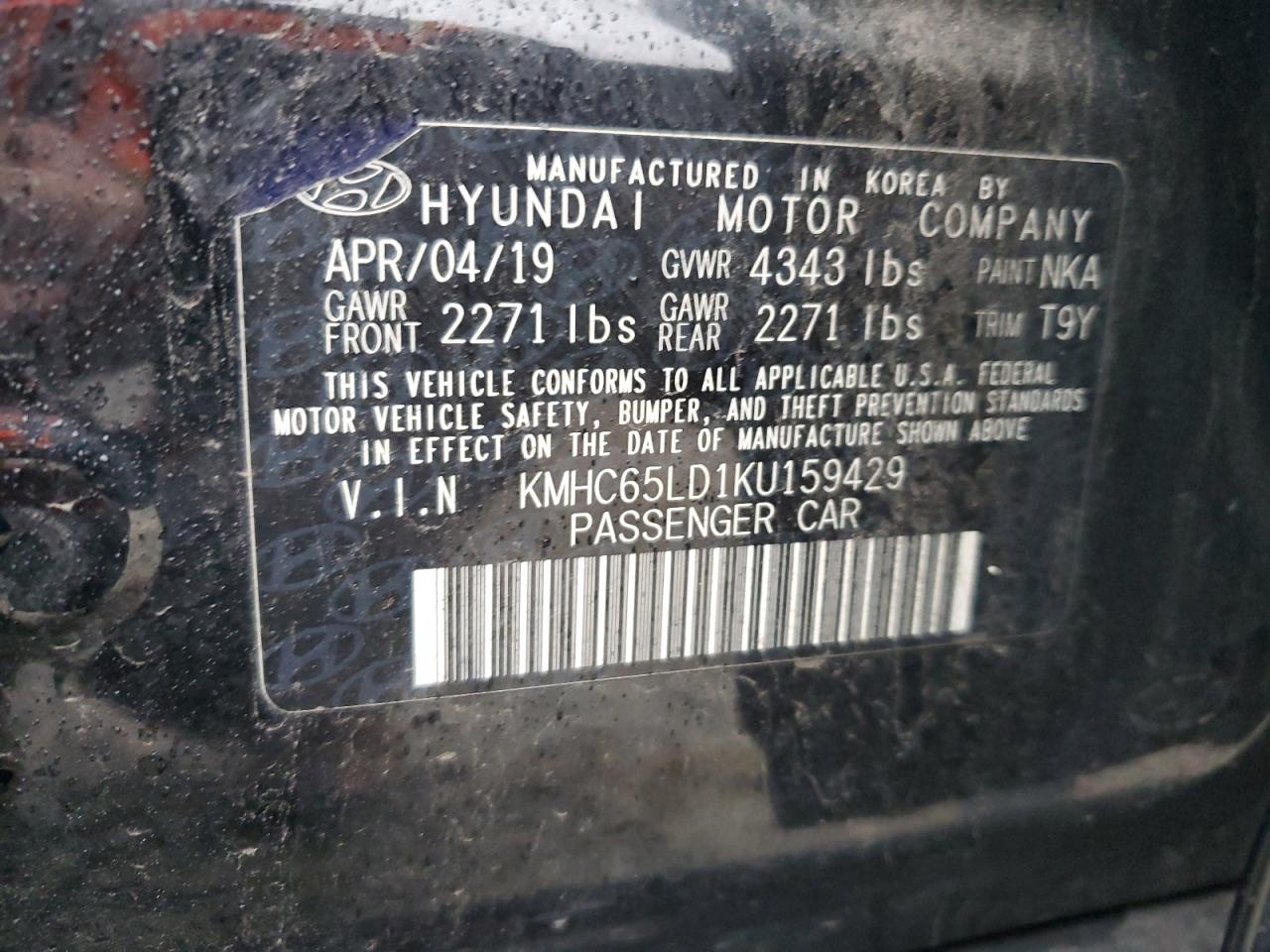 2019 Hyundai IONIQ VIN KMHC65LD1KU159429 Copart auction photo, front end / mechanical damage thumbnail 13