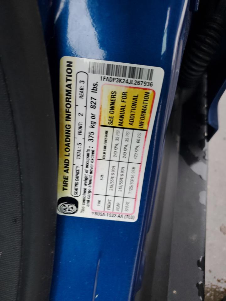 2018 Ford Focus VIN 1FADP3K24JL267936 Copart auction photo, side damage thumbnail 14