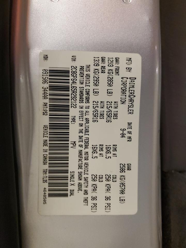 2005 Chrysler Town & Country VIN 2C8GP64L65R292122 Copart auction photo, front end damage thumbnail 15