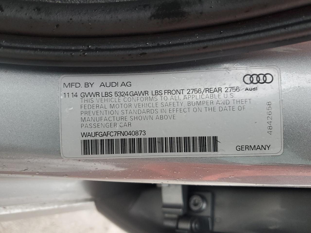 2015 Audi A6 VIN WAUFGAFC7FN040873 Copart auction photo, front end damage thumbnail 12