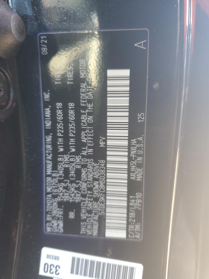 2021 Toyota Sienna VIN 5TDESKFC8MS038348 Copart auction photo, front end damage thumbnail 13
