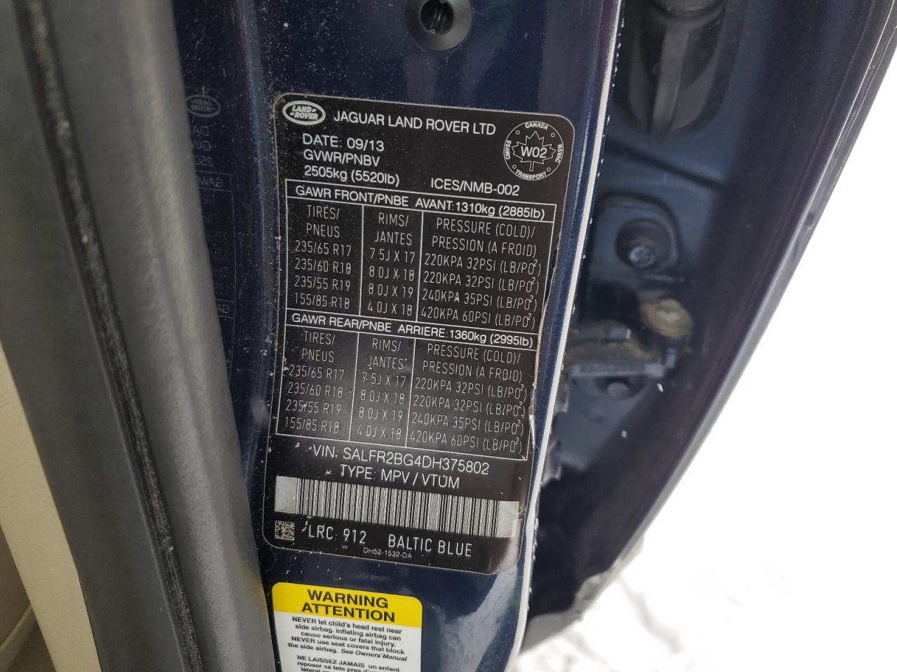 2013 Land Rover LR2 VIN SALFR2BG4DH375802 Copart auction photo, rear end damage thumbnail 13
