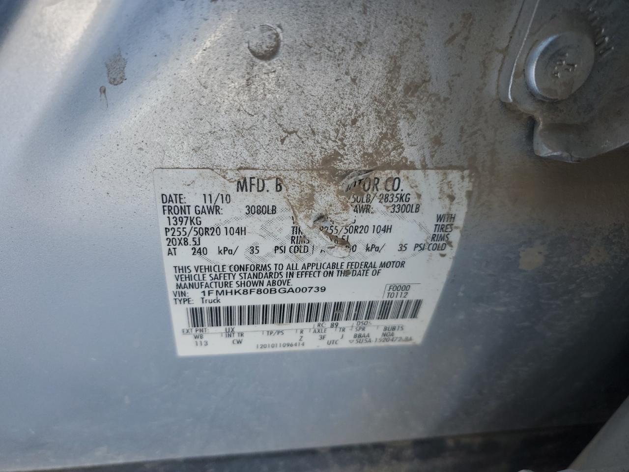 2011 Ford Explorer VIN 1FMHK8F80BGA00739 Copart auction photo, front end damage thumbnail 14