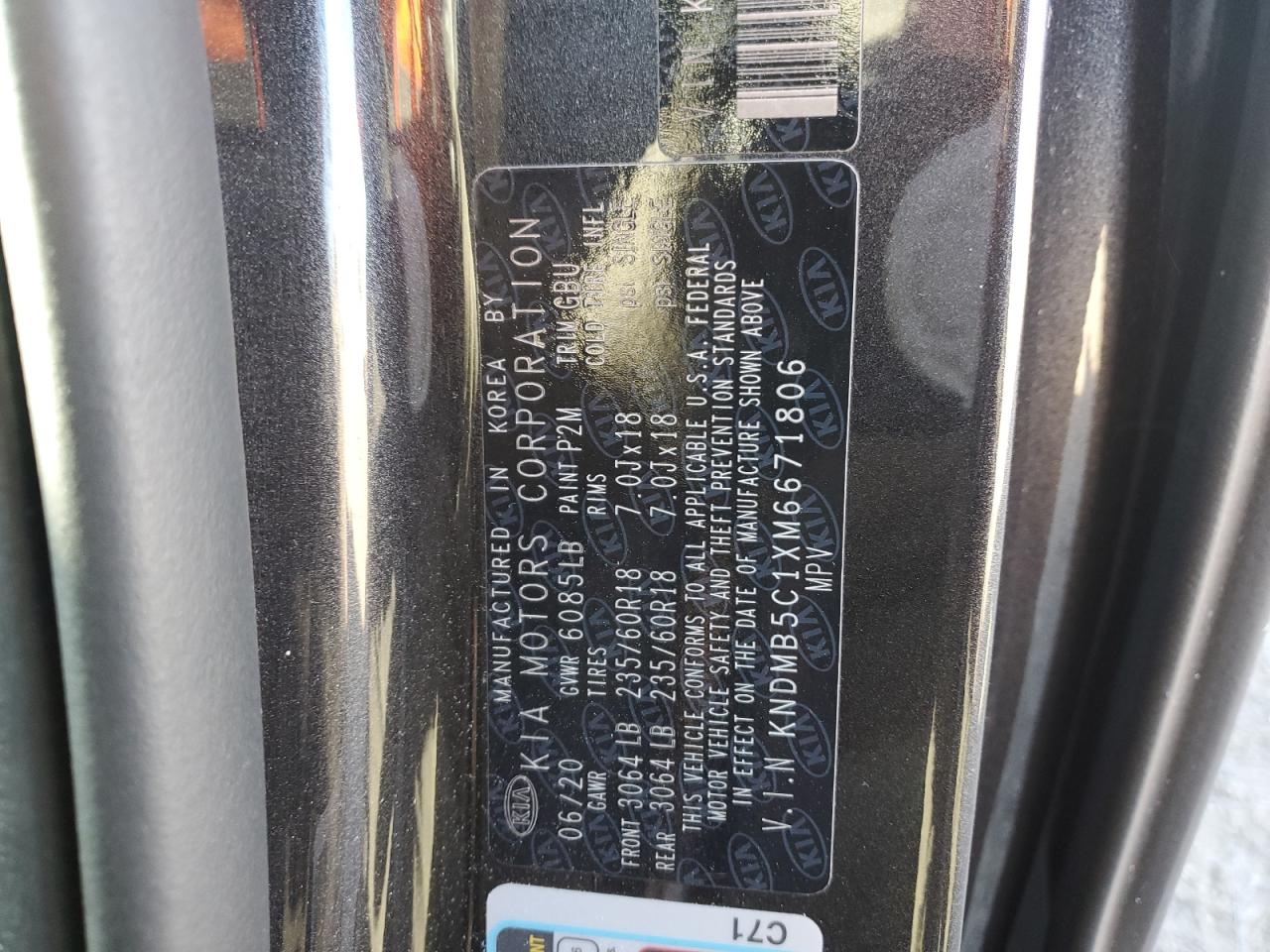 2021 KIA Sedona VIN KNDMB5C1XM6671806 Copart auction photo, front end / side damage thumbnail 15