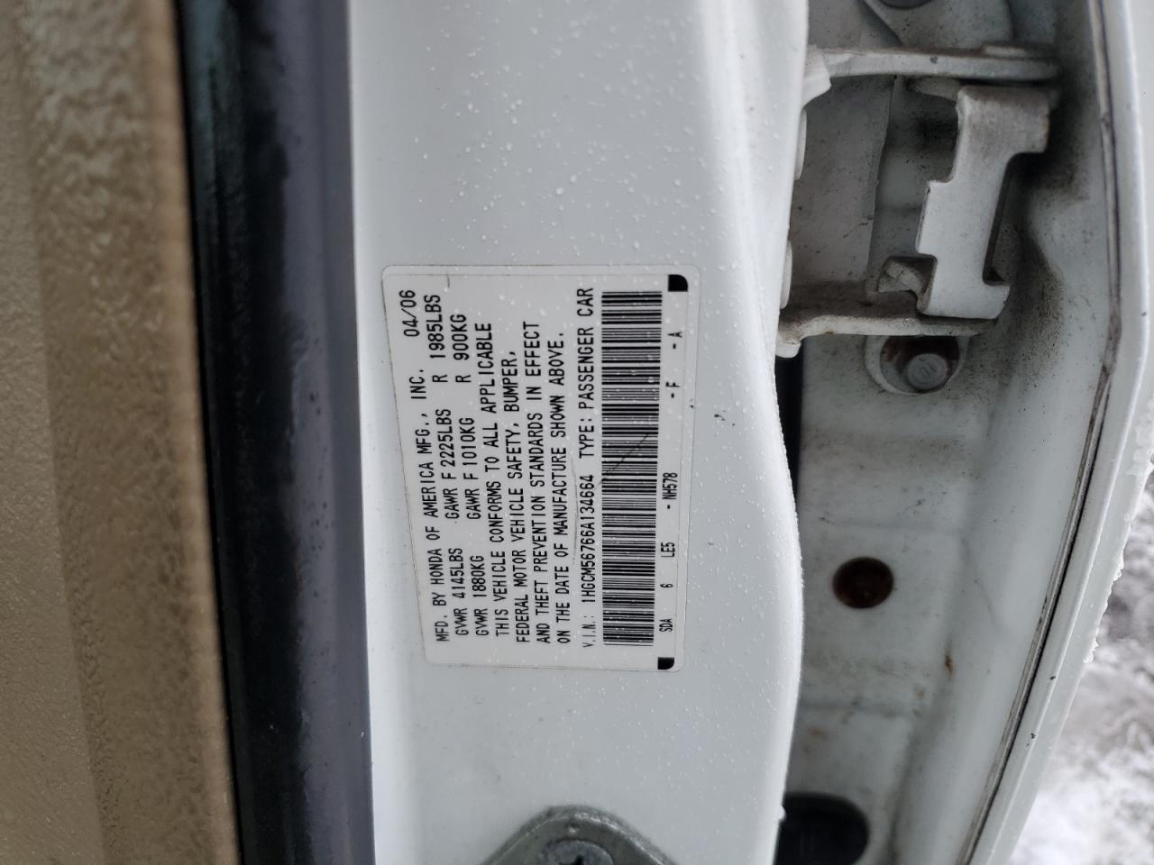 2006 Honda Accord VIN 1HGCM56766A134664 Copart auction photo, front end damage thumbnail 12