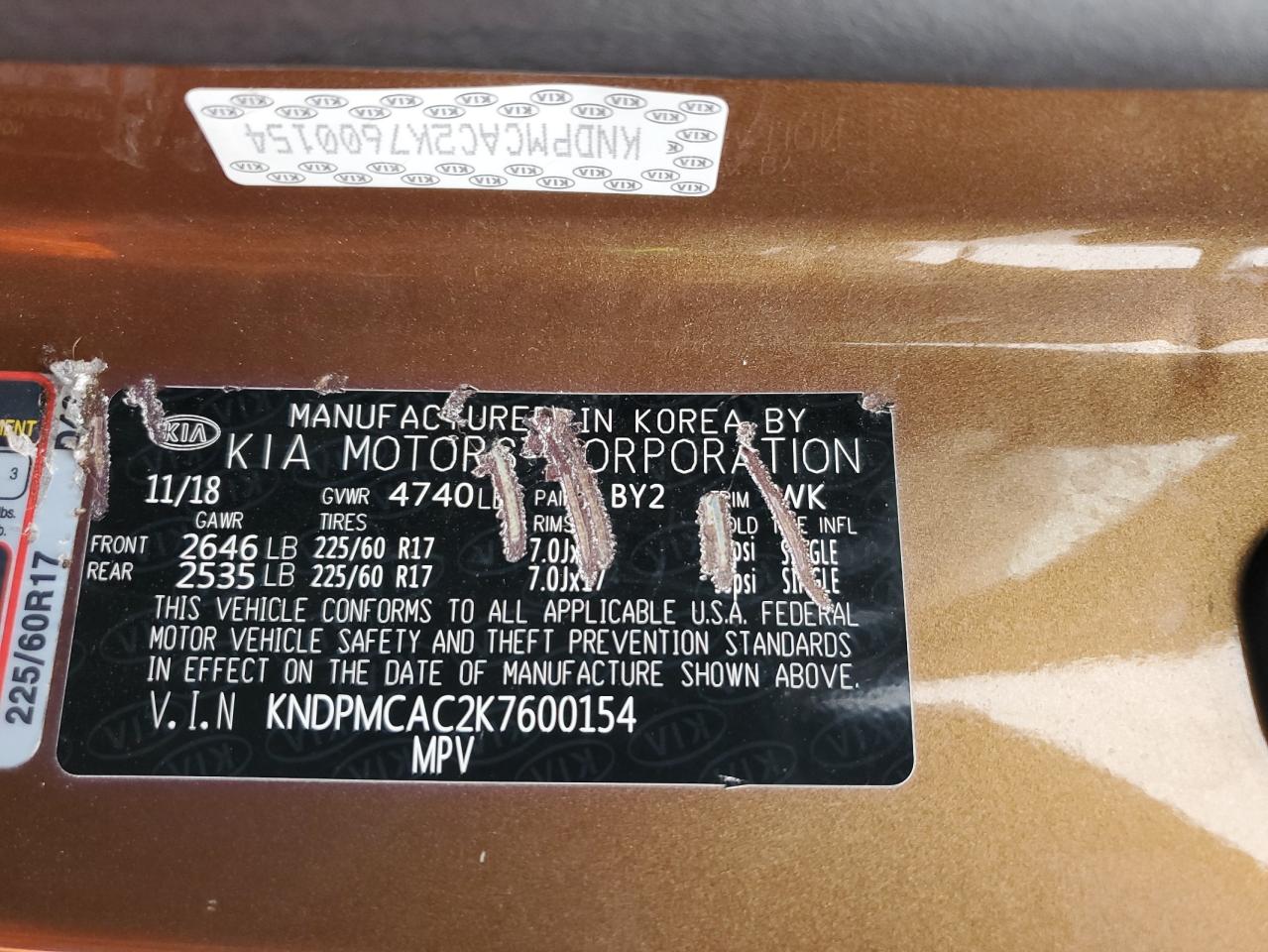 2019 KIA Sportage VIN KNDPMCAC2K7600154 Copart auction photo, front end / minor dent/scratches damage thumbnail 13