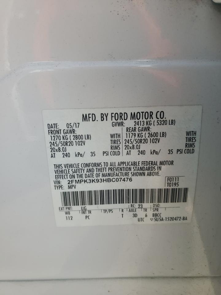 2017 Ford Edge VIN 2FMPK3K93HBC07476 Copart auction photo, front end damage thumbnail 14