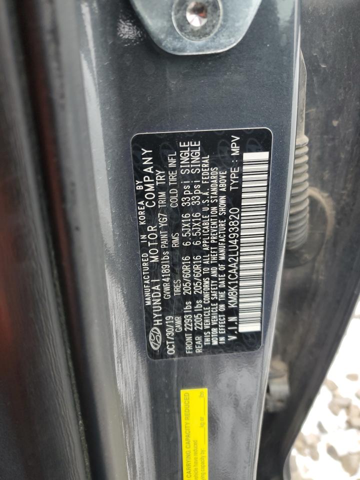 2020 Hyundai Kona VIN KM8K1CAA2LU493820 Copart auction photo, front end damage thumbnail 12