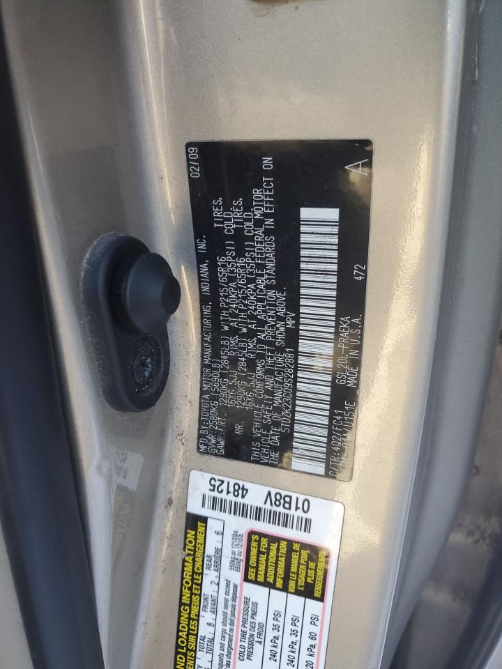 2009 Toyota Sienna VIN 5TDZK23C09S282881 Copart auction photo, front end / rear end damage thumbnail 12