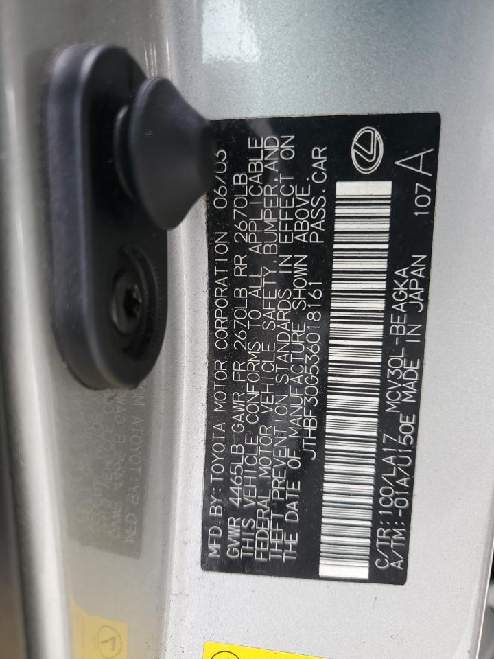 2003 Lexus ES VIN JTHBF30G536018161 Copart auction photo, front end damage thumbnail 12