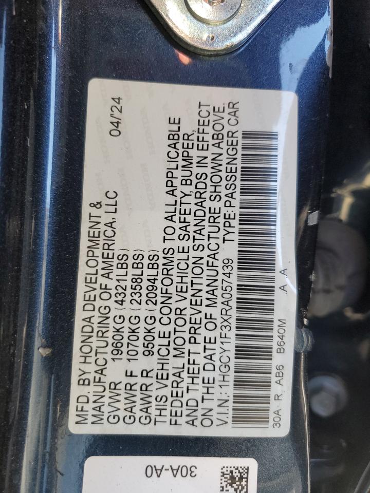 2024 Honda Accord VIN 1HGCY1F3XRA057439 Copart auction photo, side / front end damage thumbnail 12