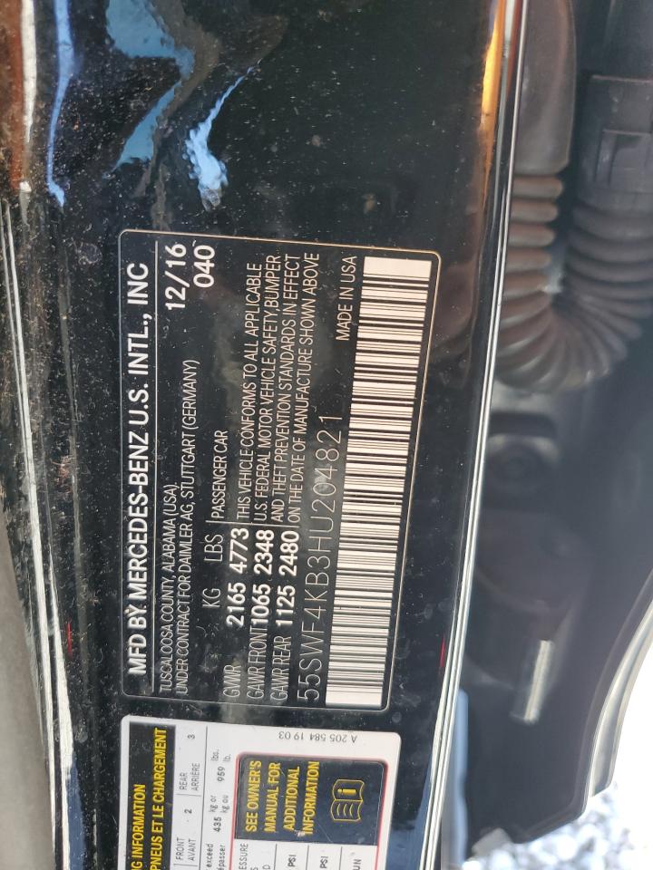 2017 Mercedes-Benz C-klasse VIN 55SWF4KB3HU204821 Copart auction photo, minor dent/scratches damage thumbnail 12