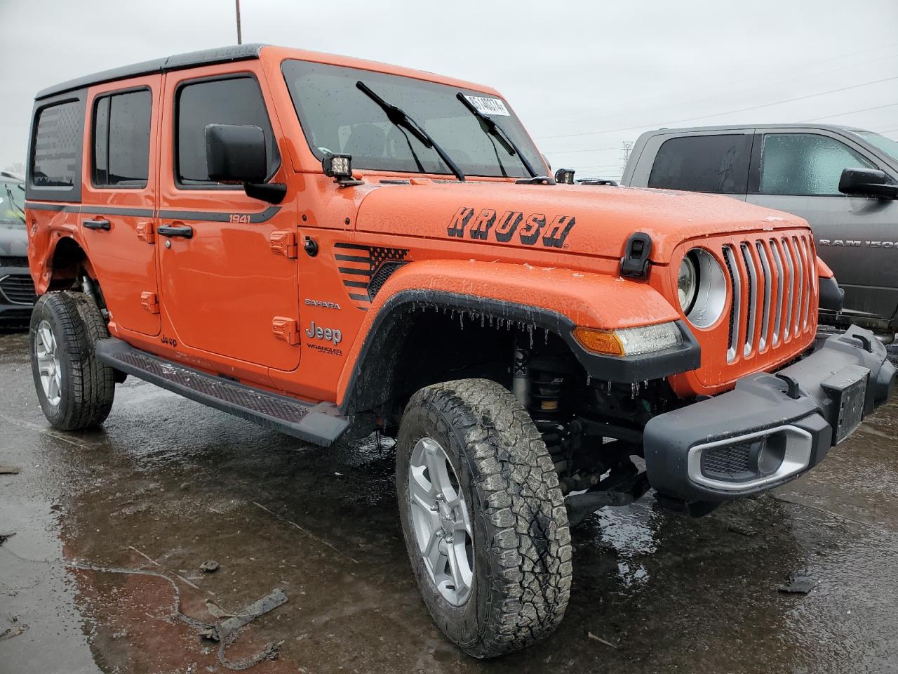 2018 Jeep Wrangler VIN 1C4HJXEN1JW264274 Copart auction photo, side / front end damage thumbnail 4