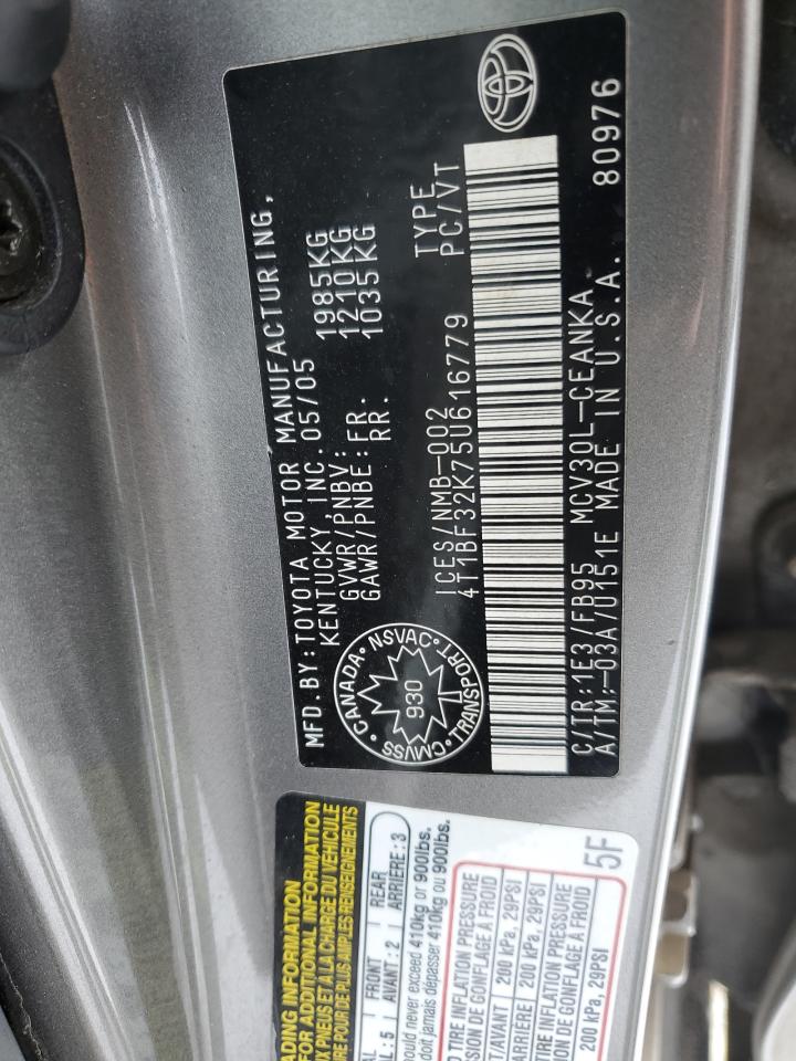 2005 Toyota Camry VIN 4T1BF32K75U616779 Copart auction photo, side / front end damage thumbnail 12