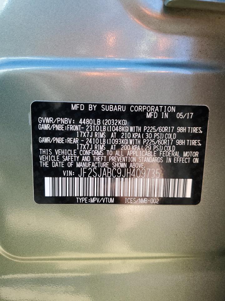 2018 Subaru Forester VIN JF2SJABC9JH409735 Copart auction photo, all over damage thumbnail 13