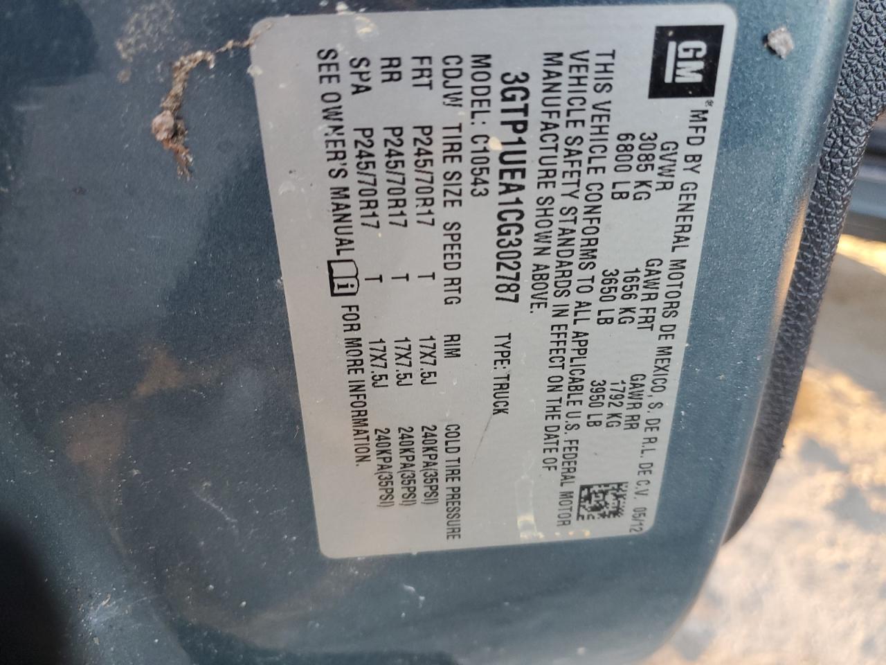 2012 GMC Sierra VIN 3GTP1UEA1CG302787 Copart auction photo, all over damage thumbnail 12
