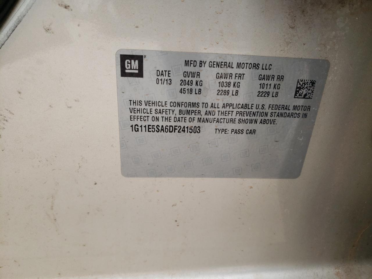 2013 Chevrolet Malibu VIN 1G11E5SA6DF241503 Copart auction photo, front end damage thumbnail 12