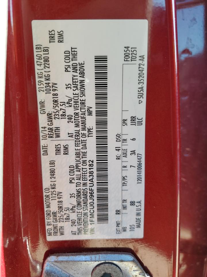 2015 Ford Escape VIN 1FMCU0J96FUA38182 Copart auction photo, front end damage thumbnail 15