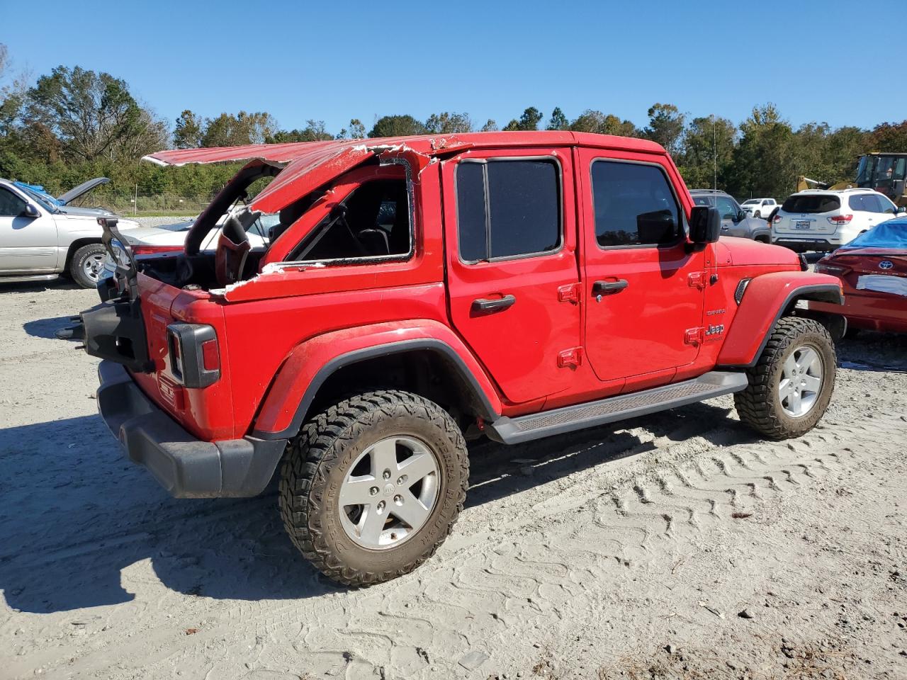 2020 Jeep Wrangler VIN 1C4HJXEN7LW231136 Copart auction photo, top/roof / rear end damage thumbnail 3