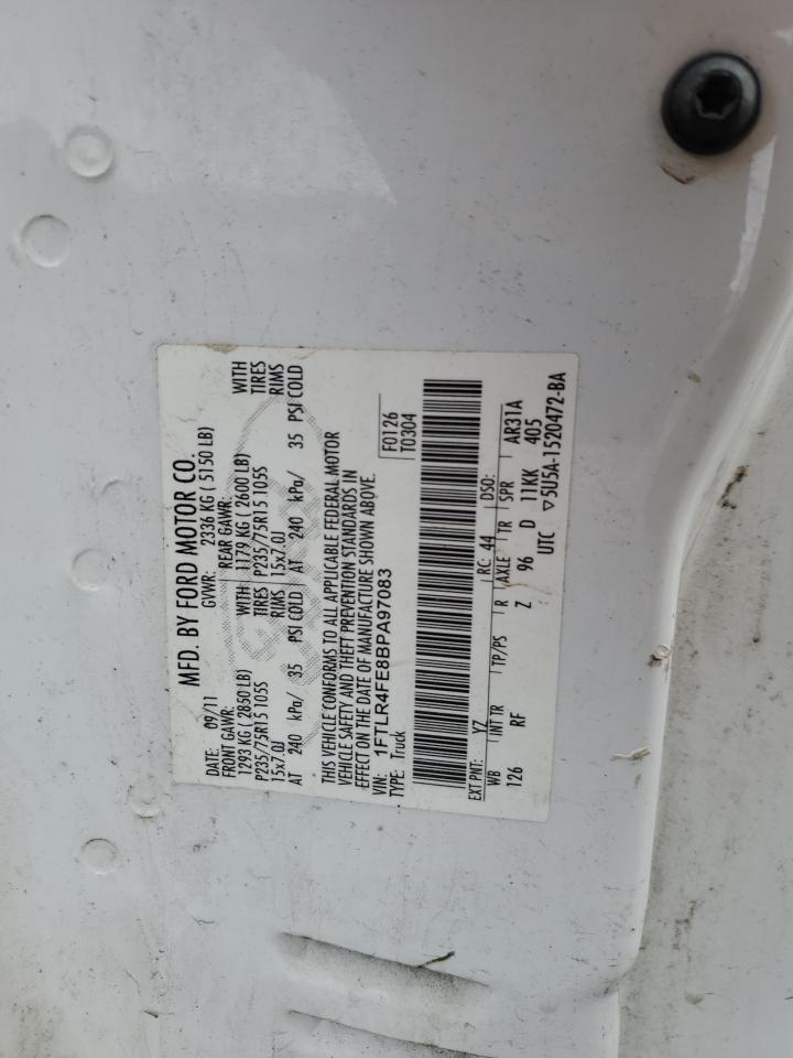 2011 Ford Ranger VIN 1FTLR4FE8BPA97083 Copart auction photo, top/roof damage thumbnail 12