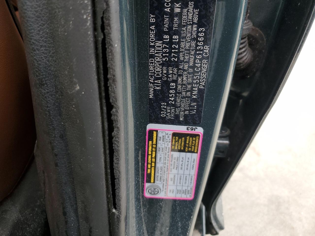 2023 KIA Stinger VIN KNAE55LC4P6136663 Copart auction photo, water/flood damage thumbnail 13