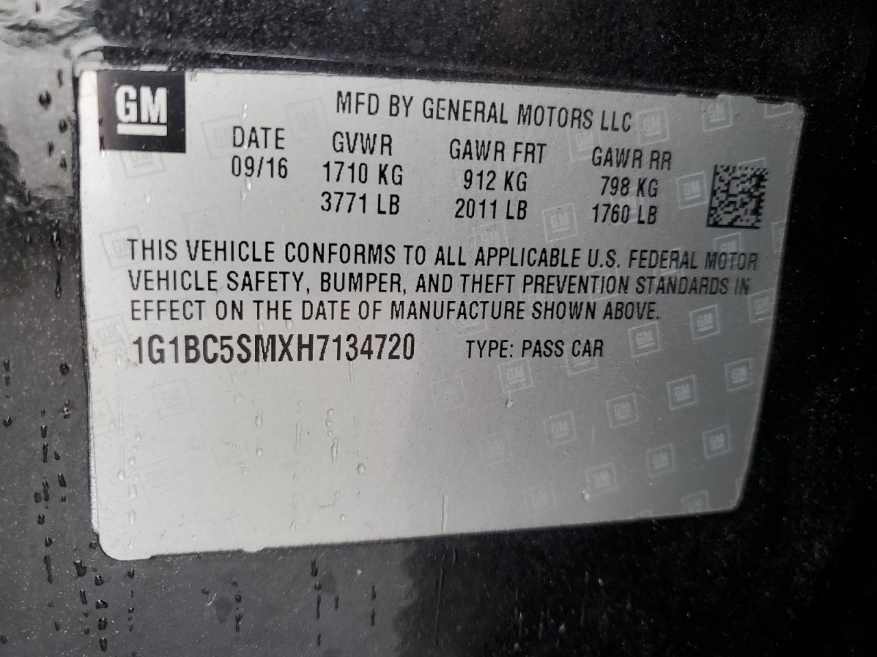 2017 Chevrolet Cruze VIN 1G1BC5SMXH7134720 Copart auction photo, front end / rear end damage thumbnail 12