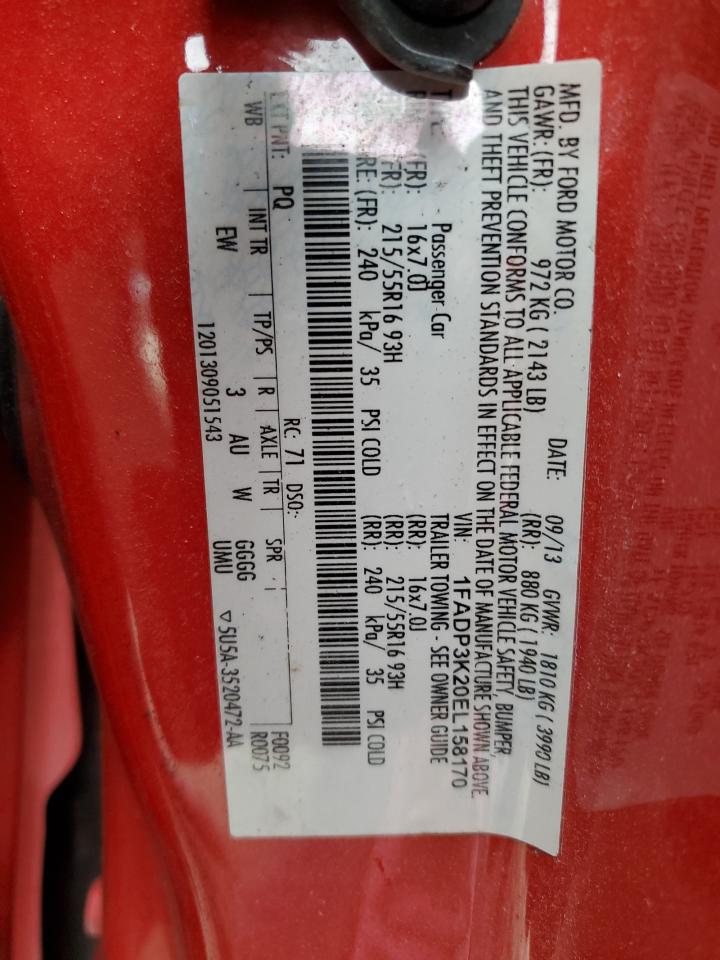 2014 Ford Focus VIN 1FADP3K20EL158170 Copart auction photo, front end / rear end damage thumbnail 14