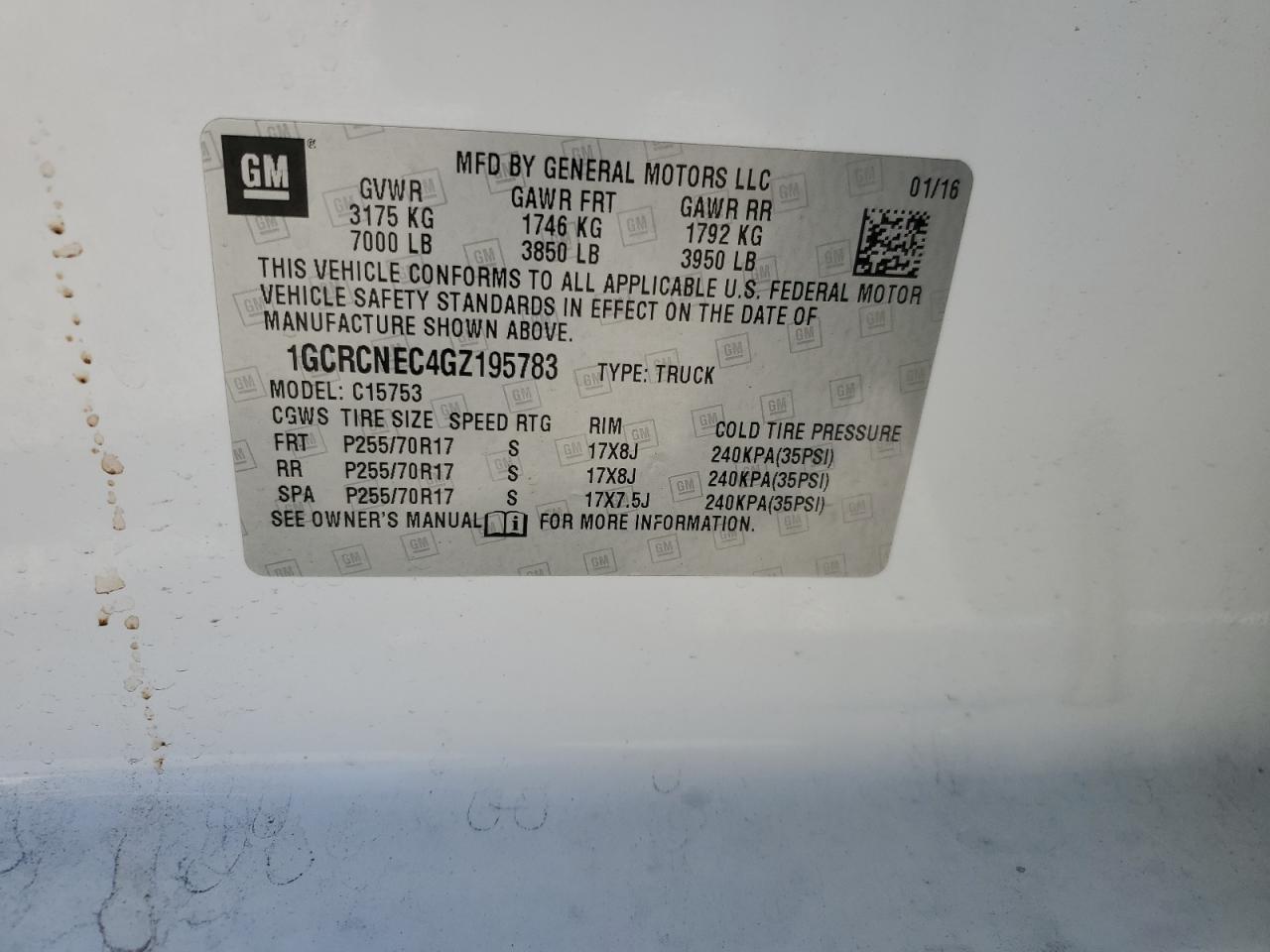 2016 Chevrolet Silverado VIN 1GCRCNEC4GZ195783 Copart auction photo, front end damage thumbnail 14