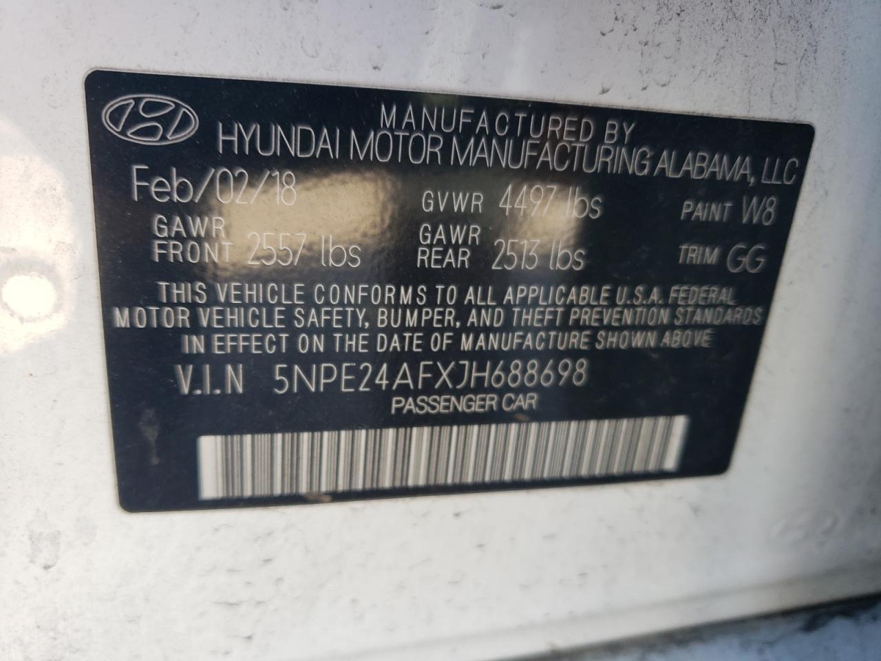 2018 Hyundai Sonata VIN 5NPE24AFXJH688698 Copart auction photo, front end / minor dent/scratches damage thumbnail 12