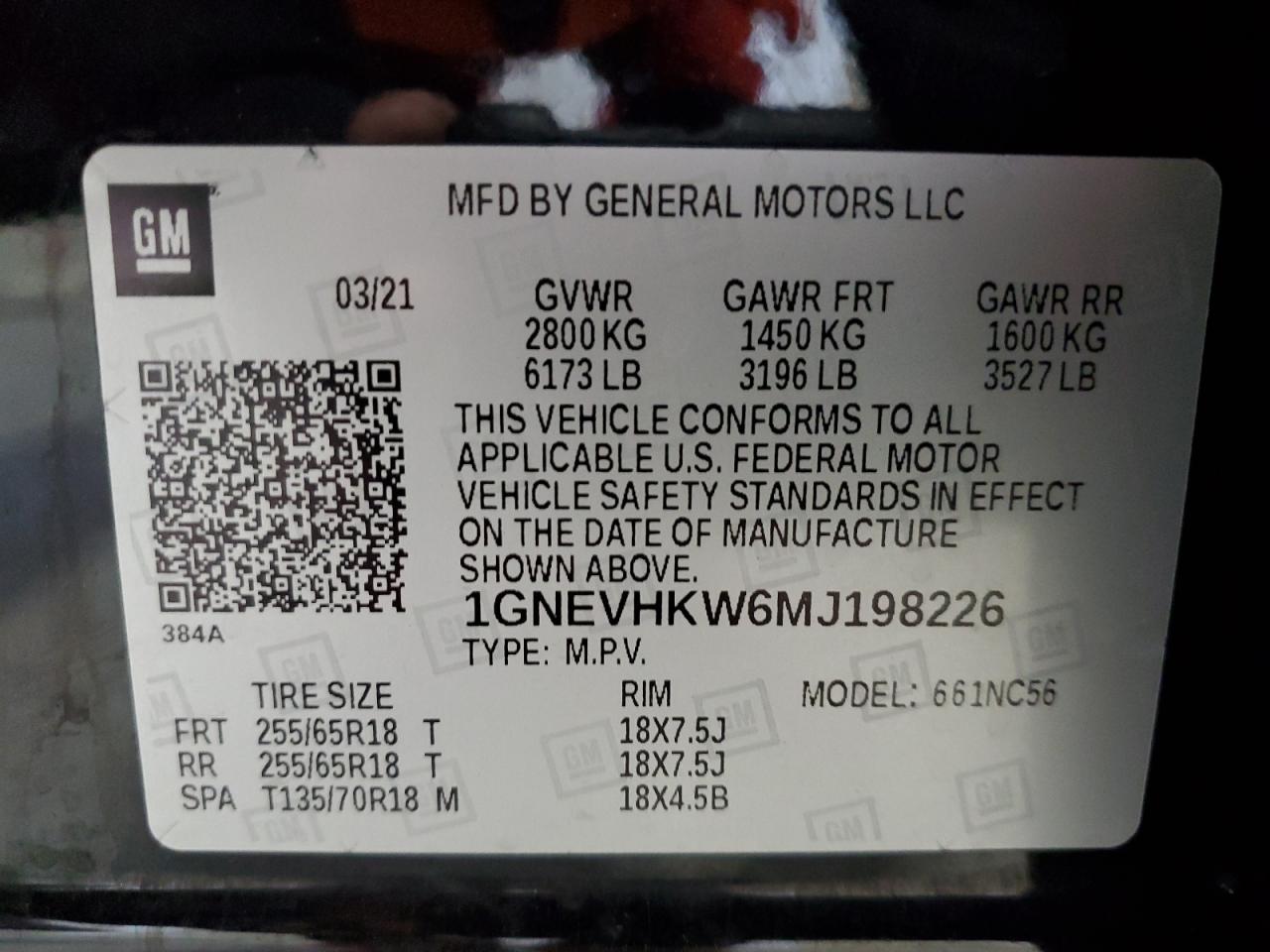 2021 Chevrolet Traverse VIN 1GNEVHKW6MJ198226 Copart auction photo, rear end / front end damage thumbnail 15