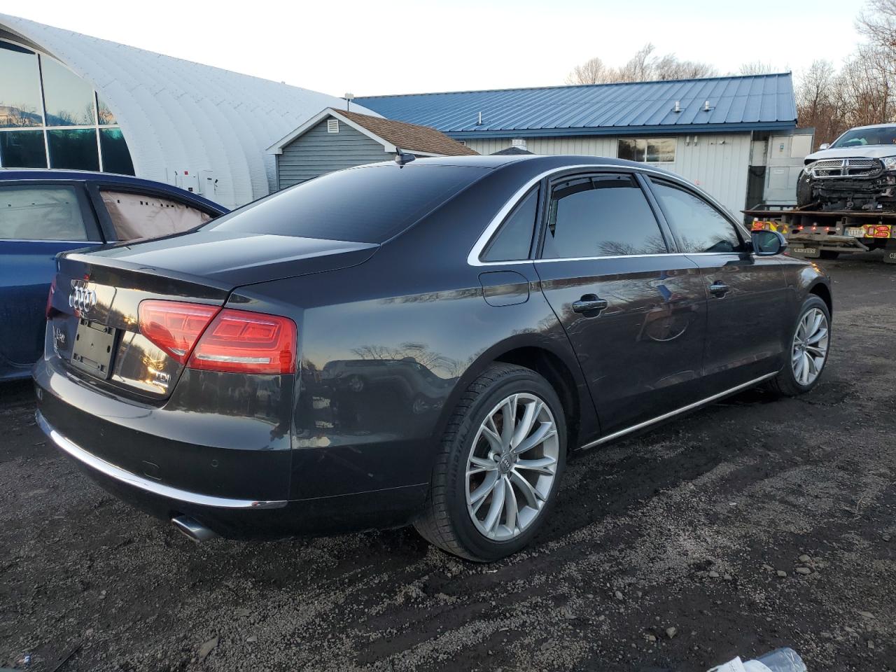 2014 Audi A8 VIN WAURMAFD7EN005005 Copart auction photo, side / front end damage thumbnail 3
