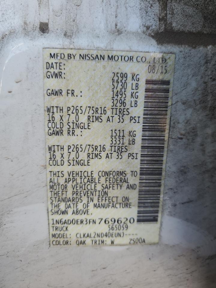 2015 Nissan Navara (Frontier) VIN 1N6AD0ER3FN769620 Copart auction photo, front end damage thumbnail 12
