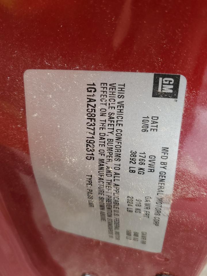 2007 Chevrolet Cobalt VIN 1G1AZ58F377192315 Copart auction photo, rear end damage thumbnail 13